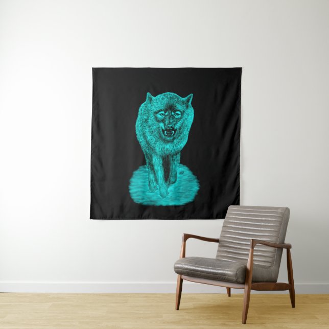 Angry Black Wolf in der Nacht Wandteppich (Beispiel)