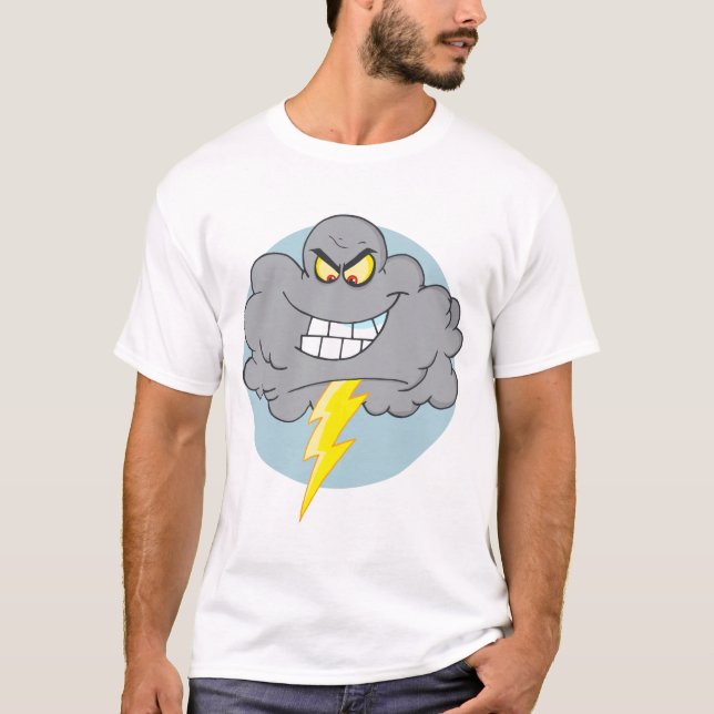 Angry Cartoon Black Cloud mit Blitz T-Shirt (Vorderseite)