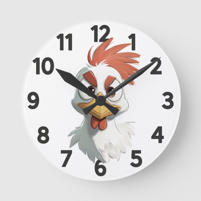 Angry Cartoon Hühnerkopf Runde Wanduhr (Vorderseite)