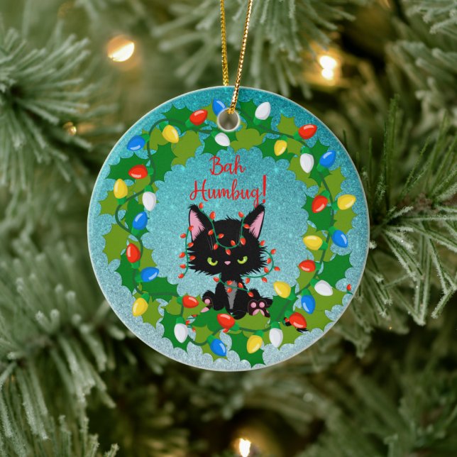 Angry Cat Bah Humbug Keramik Ornament (Baum)