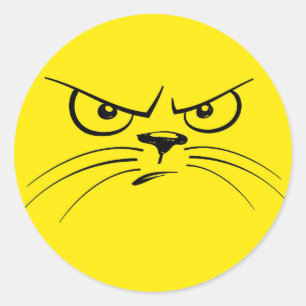 Angry Cat Cartoon Face, gelb Runder Aufkleber