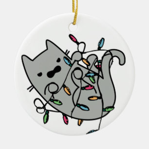 Angry Cat getanzt in Weihnachtslicht Cartoon Keramik Ornament