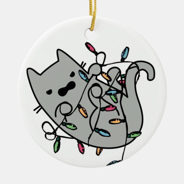 Angry Cat getanzt in Weihnachtslicht Cartoon Keramik Ornament (Vorne)