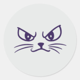 Angry Cat Minimalistische Gesichter Runder Aufkleber