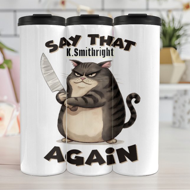 Angry Cat mit Knife Graphic Thermosbecher (Von Creator hochgeladen)