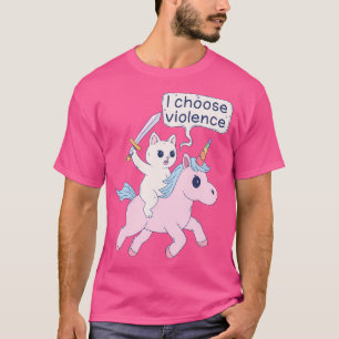 Angry Cat Riding Unicorn I Choose Gewalt Meme T-Shirt
