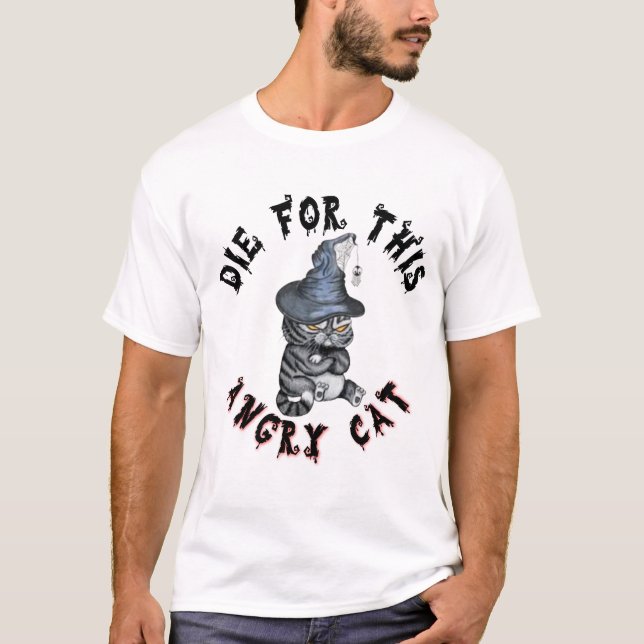 Angry Cat Witch Halloween Gothic T-Shirt (Vorderseite)