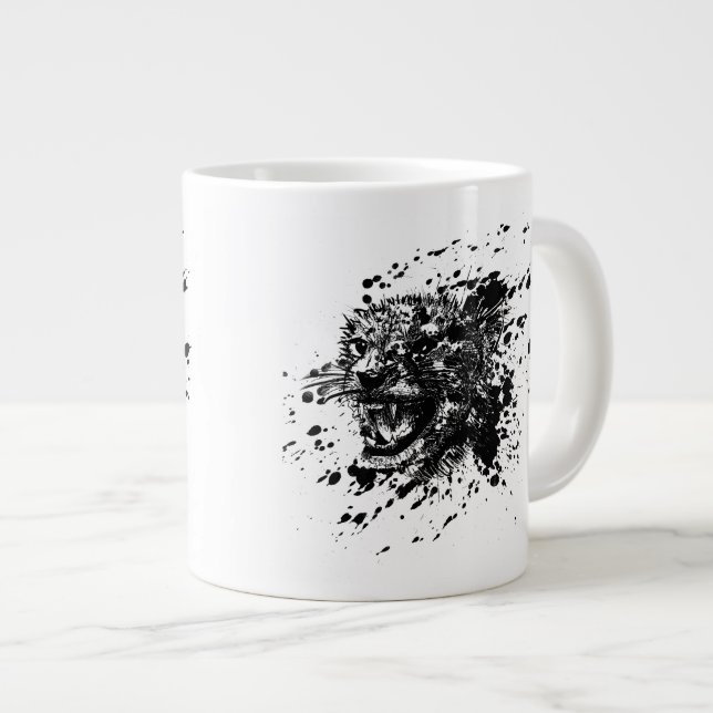 Angry Cheetah in Black Splash Pick Your Background Jumbo-Tasse (Vorderseite Rechts)