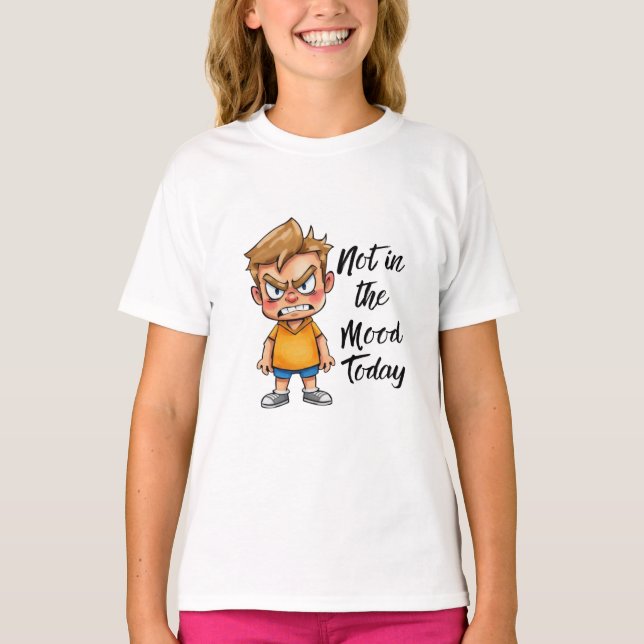 Angry Cute Boy Cartoon T-Shirt – Funny Grumpy Mood (Vorderseite)