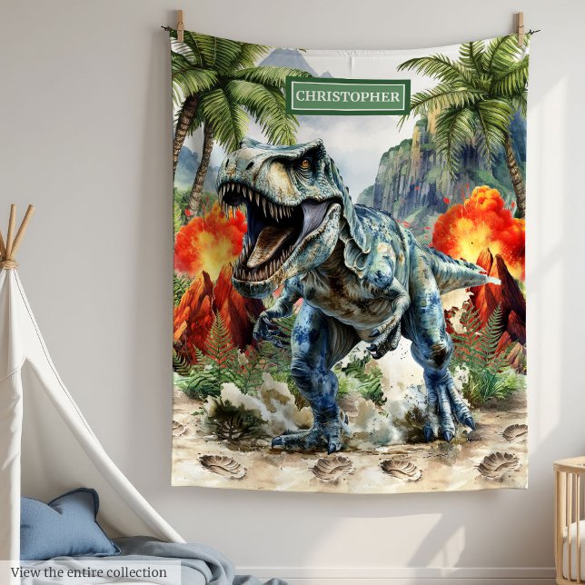 Angry Dinosaur Blanket Personalisiert mit Kinderna Fleecedecke (Angry Dinosaur Blanket Personalized with Kids Name)