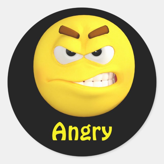 Angry Emoji Emoticon Cartoon Face Runder Aufkleber (Vorderseite)