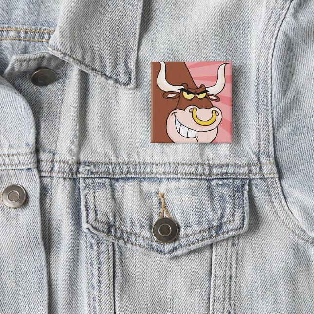 Angry Fierce Bull Mascot mit Nasenring Button (Von Creator hochgeladen)