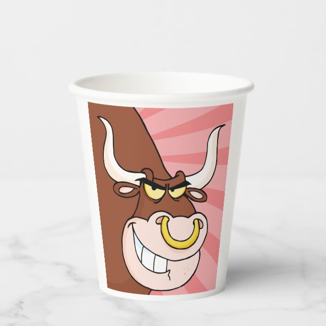 Angry Fierce Bull Mascot mit Nasenring Pappbecher (Vorderseite)