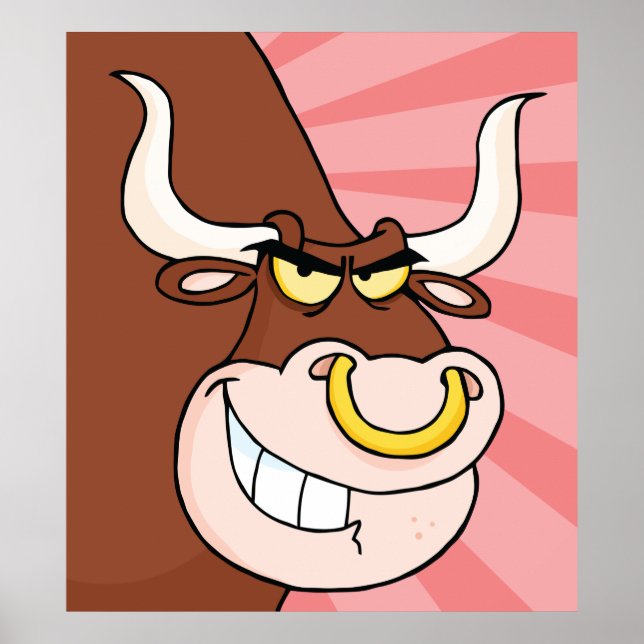 Angry Fierce Bull Mascot mit Nasenring Poster (Vorne)