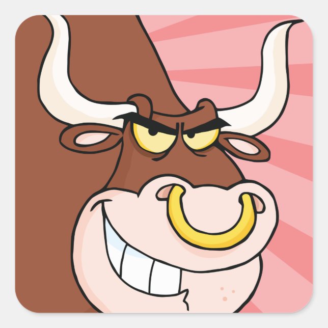 Angry Fierce Bull Mascot mit Nasenring Quadratischer Aufkleber (Vorderseite)