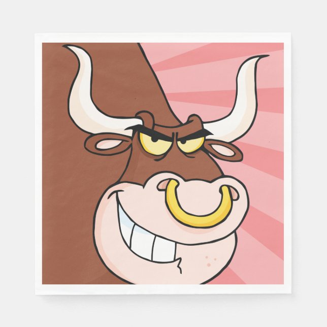 Angry Fierce Bull Mascot mit Nasenring Serviette (Vorderseite)
