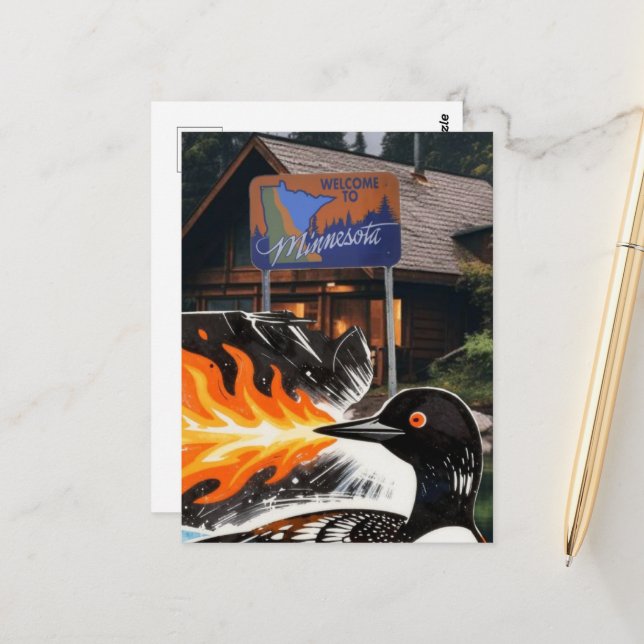 Angry fire breathing MN Loon Protest Postkarte (Vorderseite/Rückseite Beispiel)