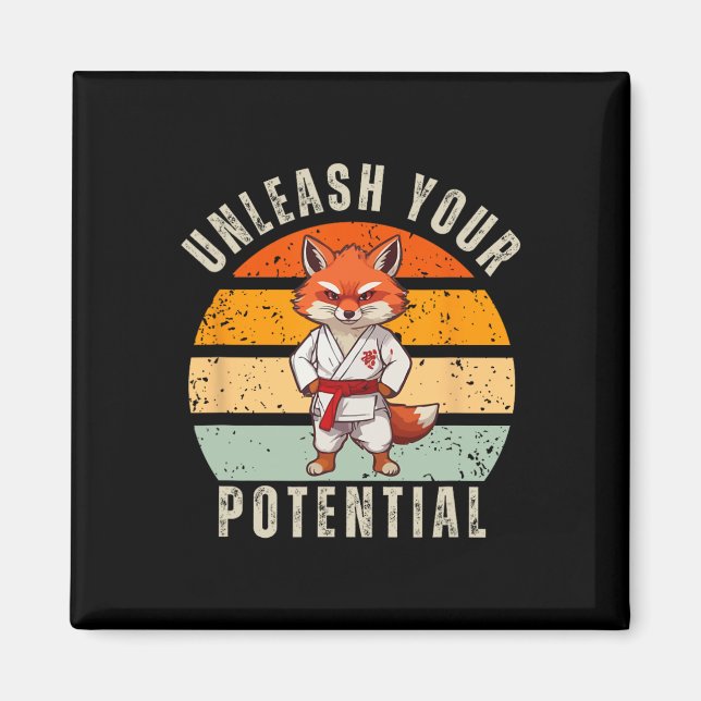 Angry Fox Japanischer Selbstverteidiger Karate Ret Magnet (Vorne)