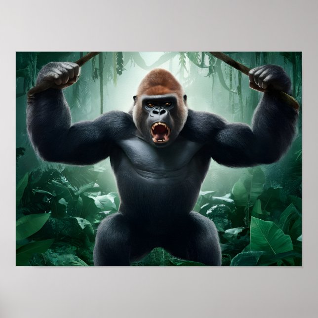 Angry Gorilla in Jungle Poster (Vorne)