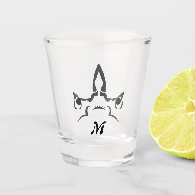 Angry Hammerhead Shark Line Art Schnapsglas (Vorderseite)