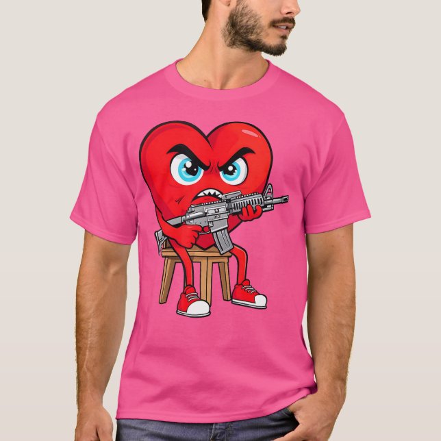 Angry Heart Anti Valentine Gun Happy Valenitne T-Shirt (Vorderseite)