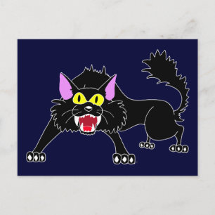 Angry Hissing Black Cat Cartoon Postkarte