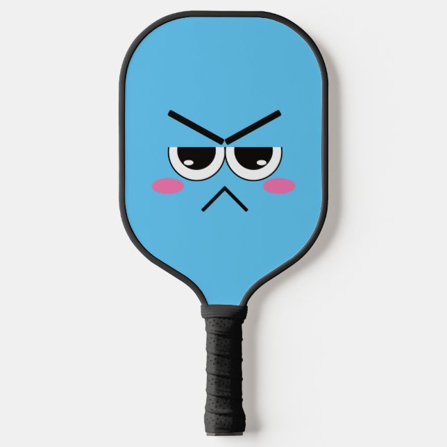 Angry Kawaii Face on Blue Pickleball Schläger (Vorderseite)