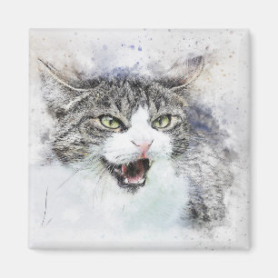 Angry Kitty ABSTRAKT Wasserfarbe Magnet