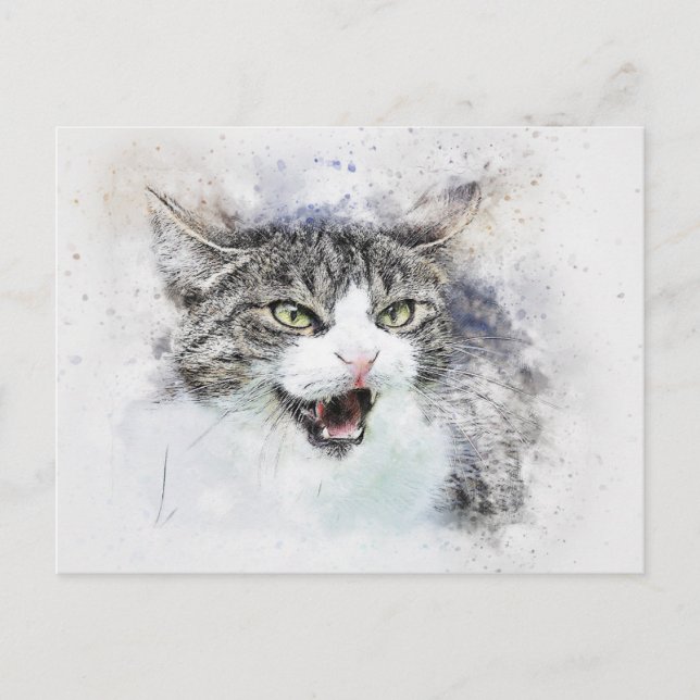 Angry Kitty | ABSTRAKT | Wasserfarbe Postkarte (Vorderseite)