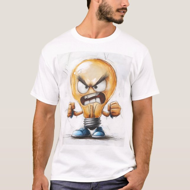 Angry Light Bulb 3D-Zeichen T-Shirt (Vorderseite)