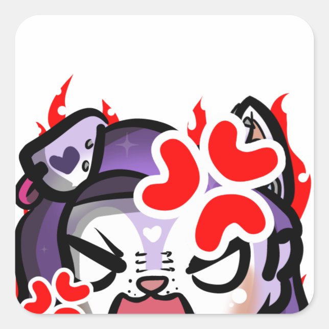 Angry Lila Furry Girl Chibi Anime Emote Quadratischer Aufkleber (Vorderseite)