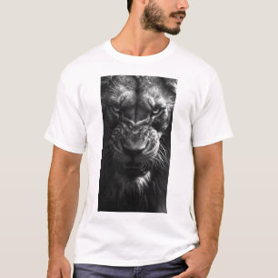 Angry Lion Front View Fotorealistisch Schwarz und T-Shirt