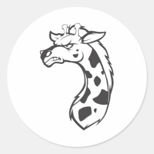 Angry Mad Wild Giraffe Kontur Cartoon Runder Aufkleber