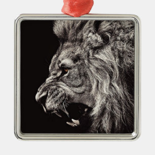 Angry Male Lion Silbernes Ornament