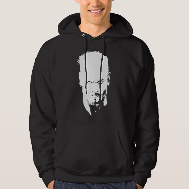 Angry Man Staring Black and White Hoodie (Vorderseite)