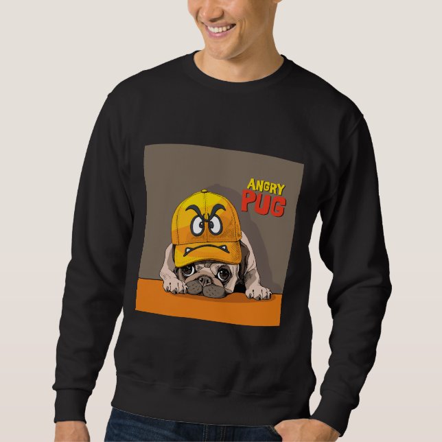 Angry Mops.Niedlicher Mops trägt einen lustig wüte Sweatshirt (Vorderseite)