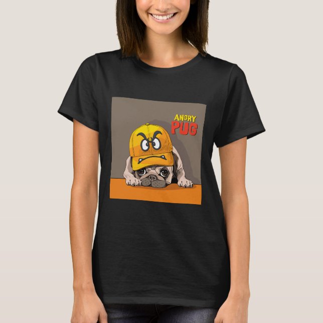 Angry Mops.Niedlicher Mops trägt einen lustig wüte T-Shirt (Vorderseite)
