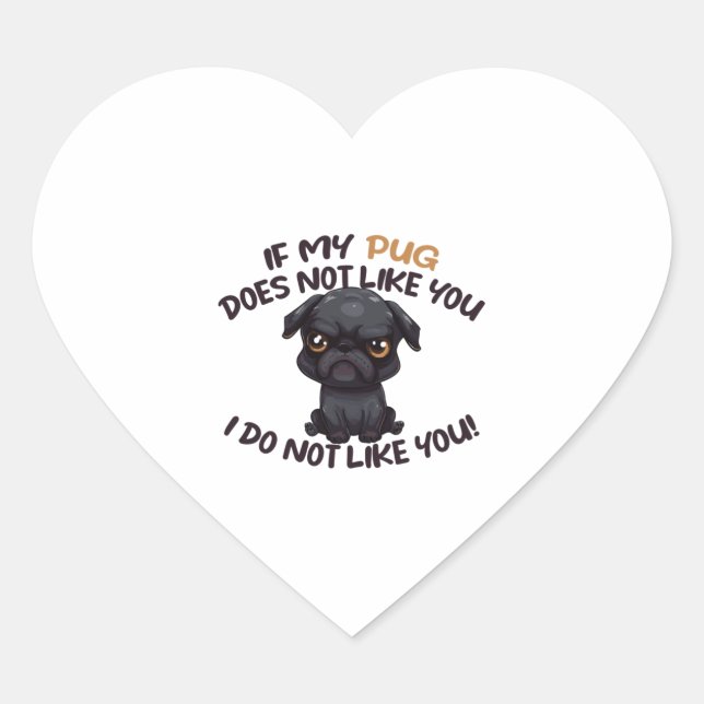 Angry Mops (schwarz) - Einzigartiges Design Herz-Aufkleber (Vorderseite)