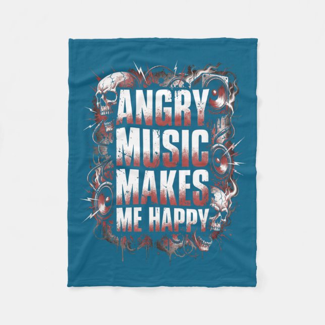 Angry Music Makes Me Happy Heavy Metal Skull Rock  Fleecedecke (Vorderseite)