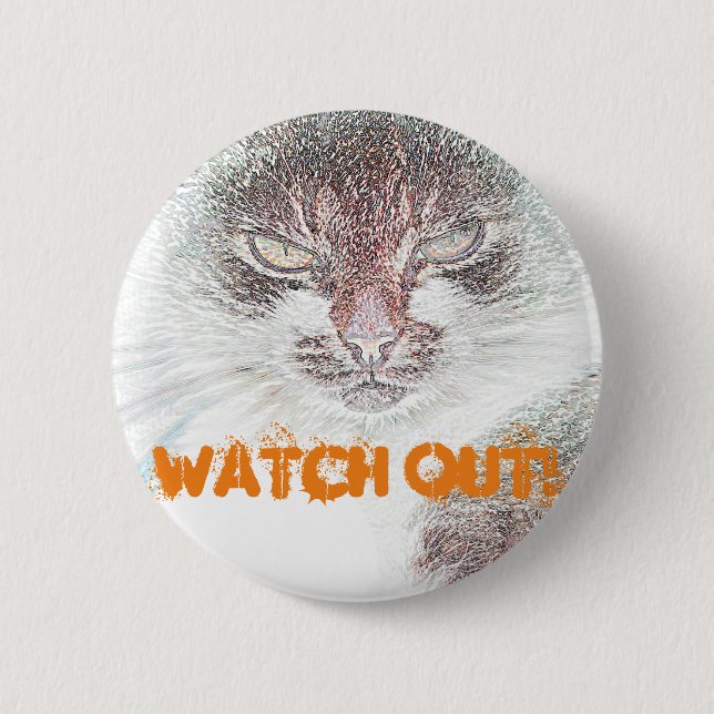 Angry Niedlich Cate Face Sketch Button (Vorderseite)