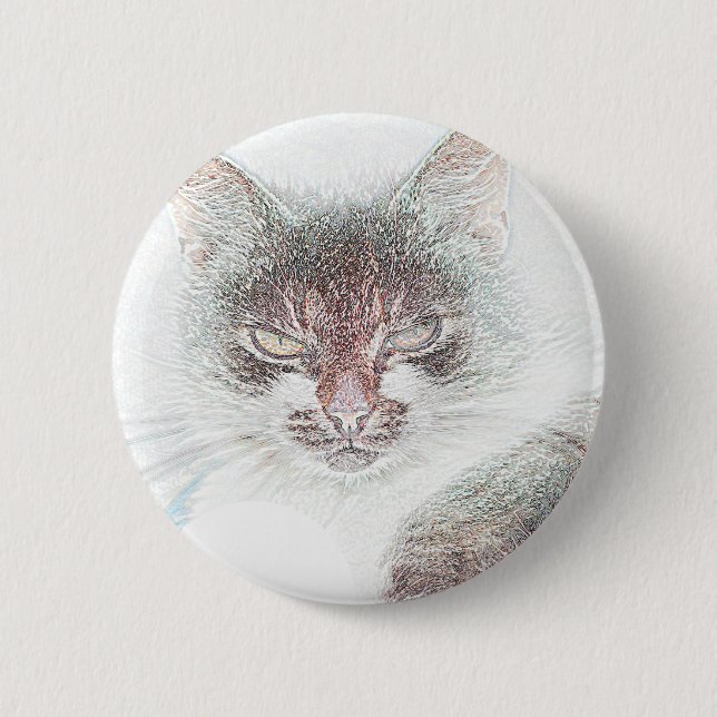 Angry Niedlich Cate Face Sketch Button (Vorderseite)