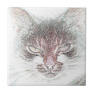 Angry Niedlich Cate Face Sketch Fliese