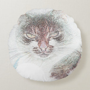 Angry Niedlich Cate Face Sketch Rundes Kissen