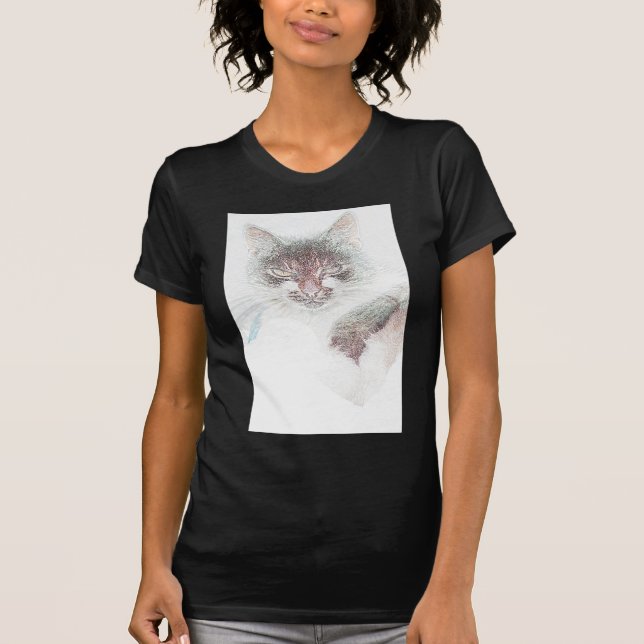Angry Niedlich Cate Face Sketch T-Shirt (Vorderseite)