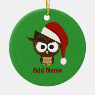Angry Owl mit Weihnachtsmannmütze Keramikornament