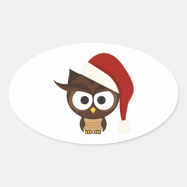 Angry Owl mit Weihnachtsmannmütze Ovaler Aufkleber (Vorderseite)