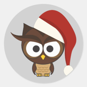 Angry Owl mit Weihnachtsmannmütze Runder Aufkleber