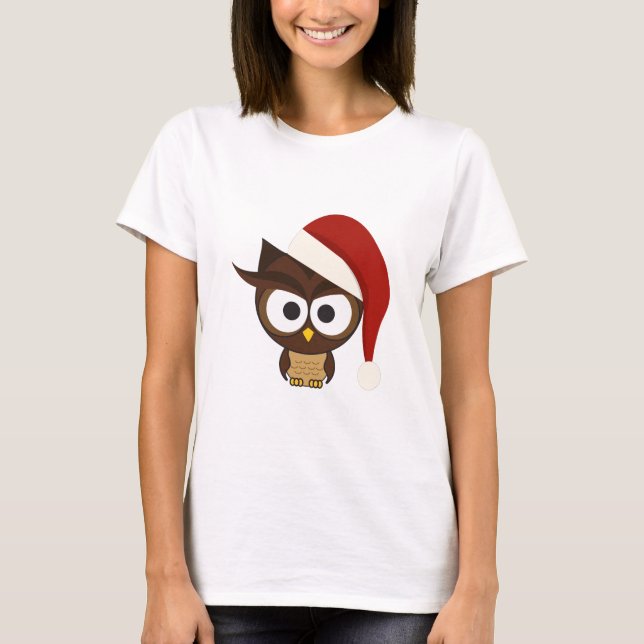 Angry Owl mit Weihnachtsmannmütze T-Shirt (Vorderseite)