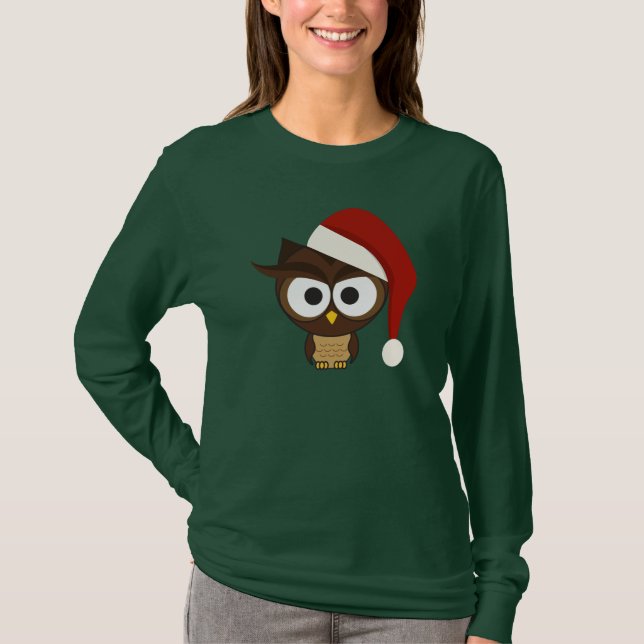 Angry Owl mit Weihnachtsmannmütze T-Shirt (Vorderseite)
