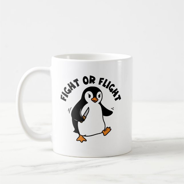 Angry Penguin Knife Minimalistisch Schwarz-Weiß Kaffeetasse (Links)